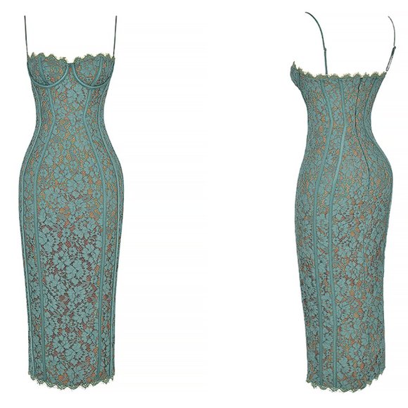 House of CB 'Joelle' Forest Lace Midi Dress NWOT - Picture 12 of 13
